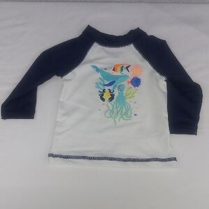 Kids' Navy and White Rash Guard with Sea Life Print